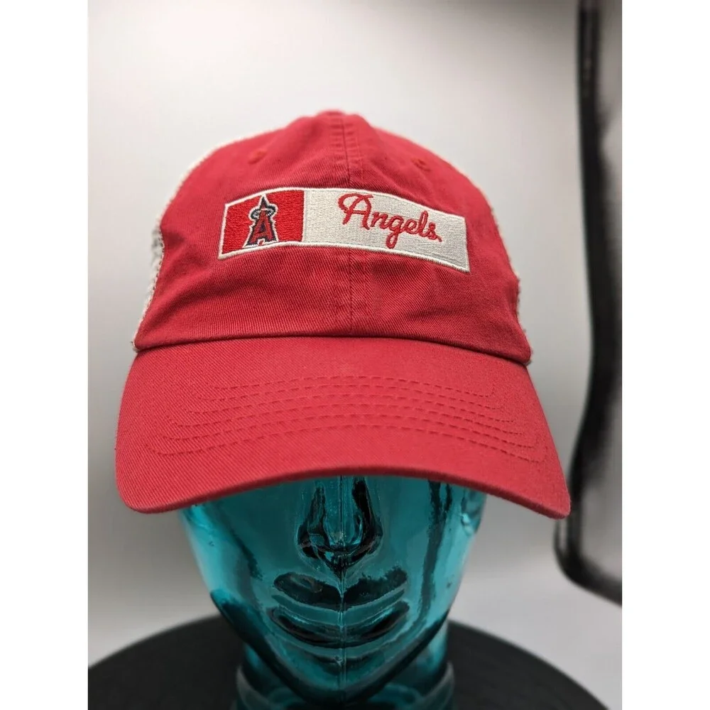 Vintage MLB California Angels Snapback Mesh Trucker Cap Hat Red White Anaheim